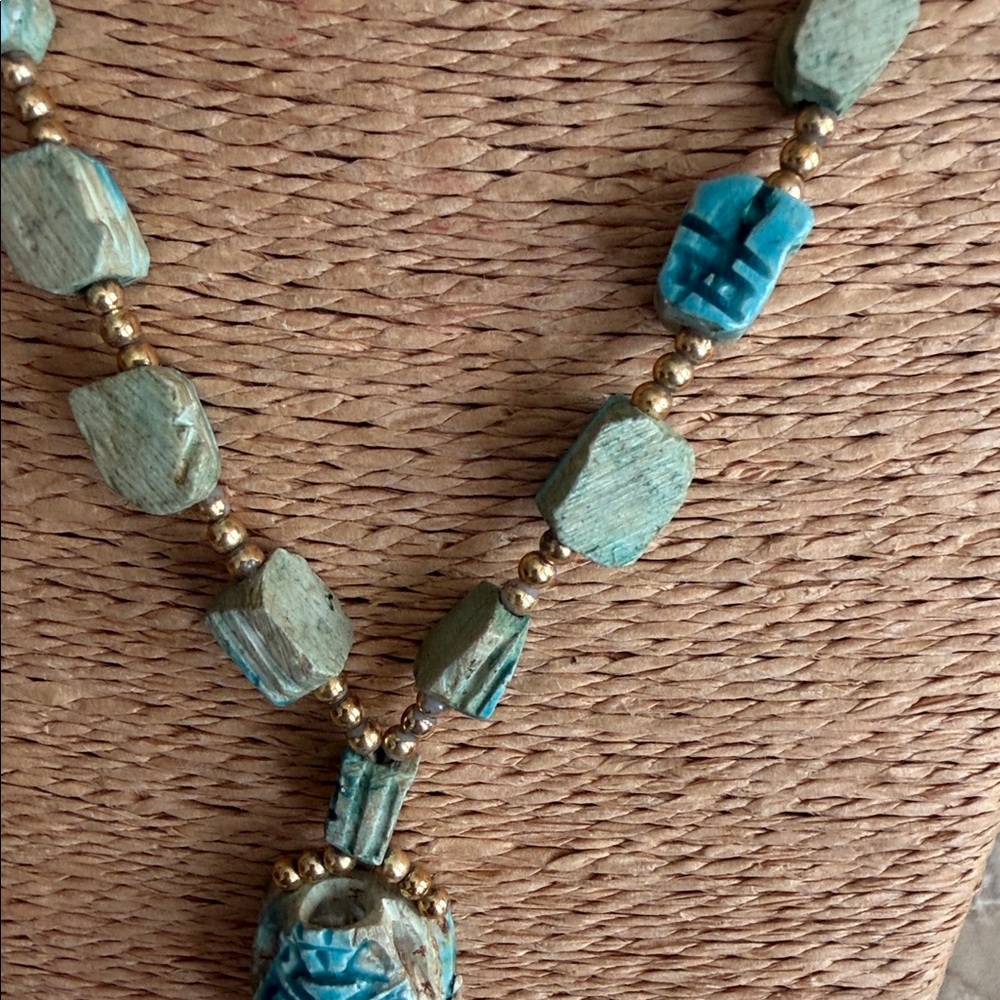 Turquoise scarab  and Silver Beaded Necklace - Picture 3 of 10